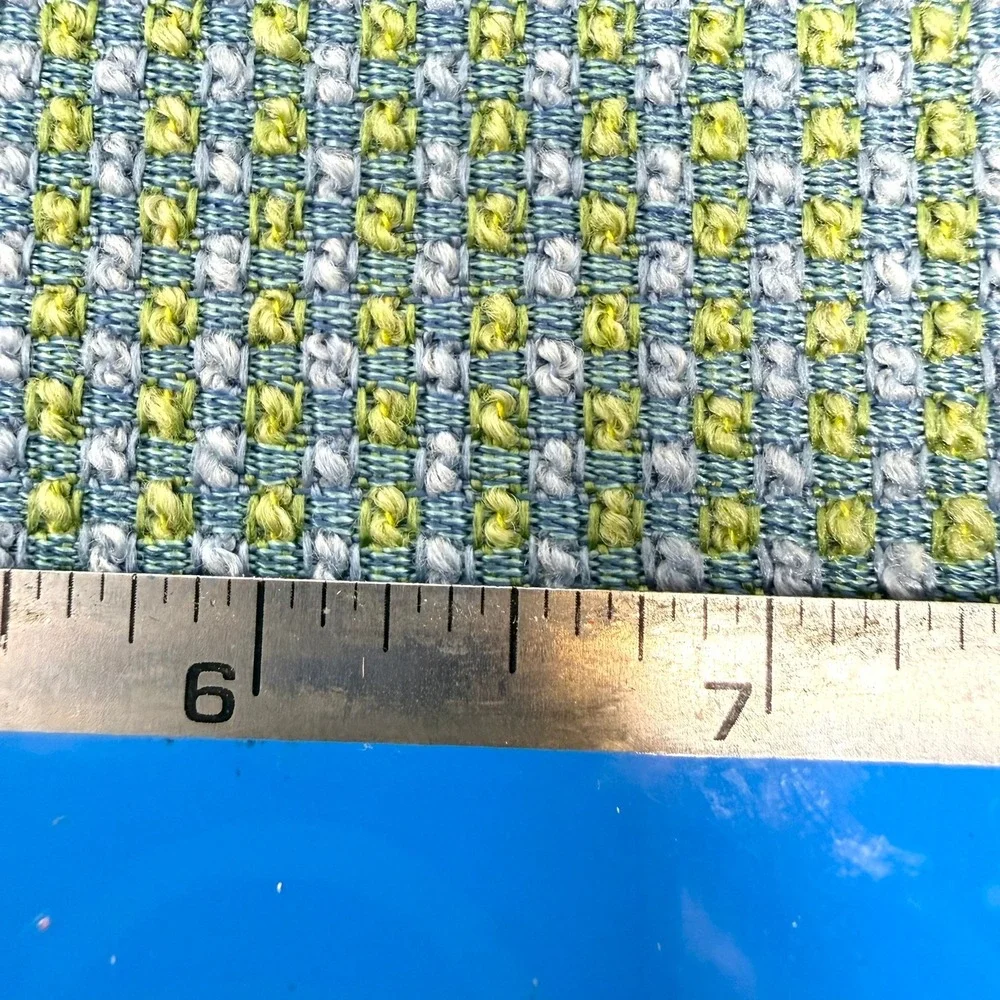 Blue Lime Green Textured Basketweave Upholstery Fabric Woven Heavyweight 0.5 yd